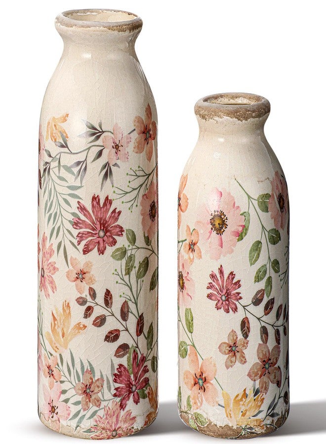 Ninehaoou 2 Pcs Ceramic Small Vase Rustic Farmhouse Vase Boho Vases Home Decoration for Your Kitchen Bedroom Office Bathroom & Shelf Centerpiece Table Decorative(Vintage) - Image 1